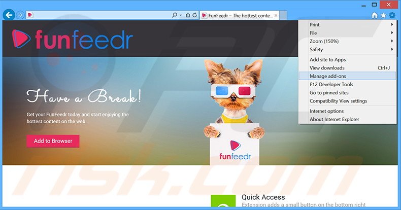 Removendo os anúncios FunFeedr do Internet Explorer passo 1