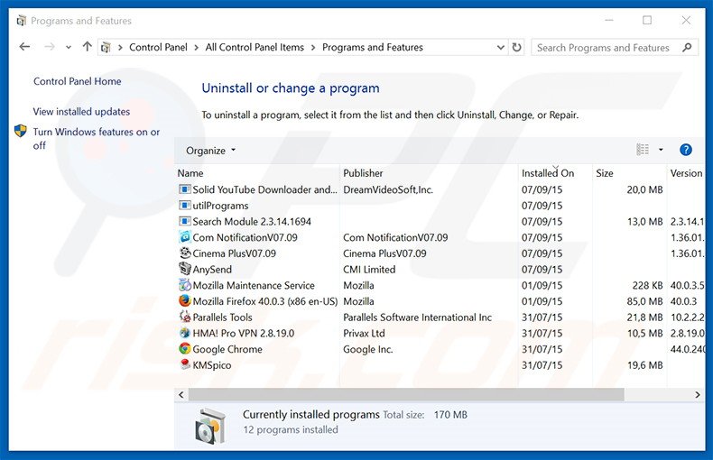 desinstalar o adware Groover via Painel de Controlo