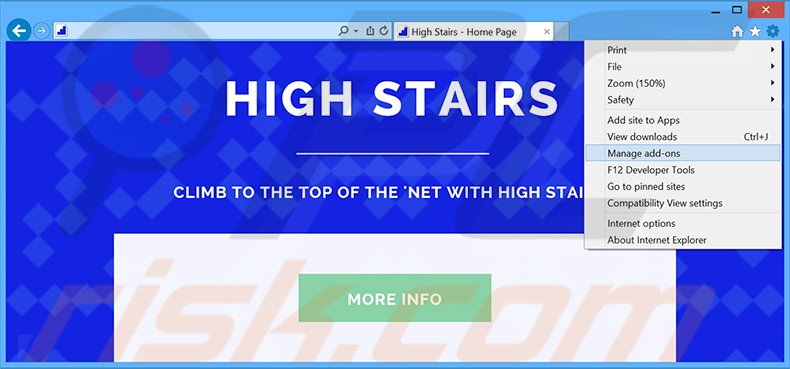 Removendo os anúncios High Stairs do Internet Explorer passo 1