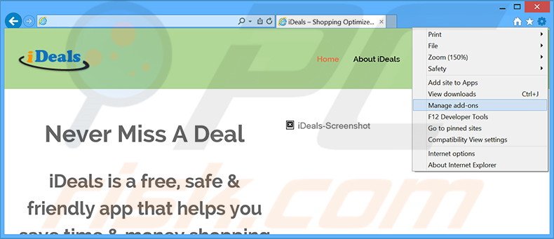 Removendo os anúncios de iDeals do Internet Explorer passo 1