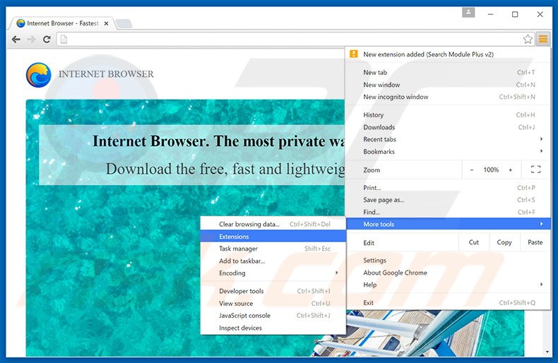 Removendo os anúncios Internet Browser do Google Chrome passo 1