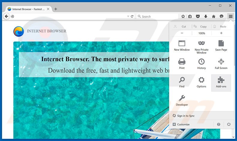 Removendo os anúncios Internet Browser do Mozilla Firefox passo 1
