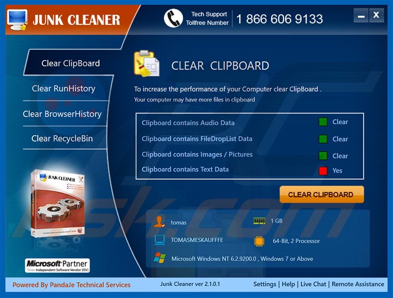 A aplicação Junk Cleaner de tipo adware fraudulenta