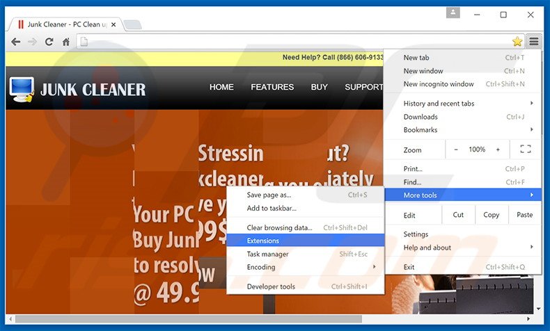 Removendo os anúncios Junk Cleaner do Google Chrome passo 1