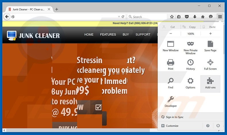 Removendo os anúncios Junk Cleaner do Mozilla Firefox passo 1