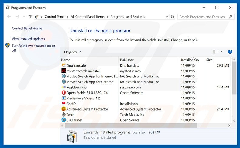 desinstalar o adware KeyStream via Painel de Controlo