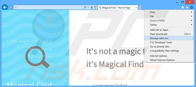 Removendo os anúncios Magical Find do Internet Explorer passo 1