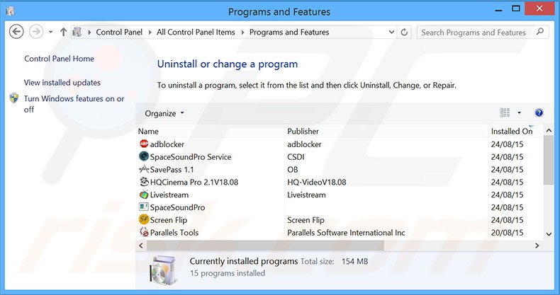 desinstalar o adware Magical Find via Painel de Controlo