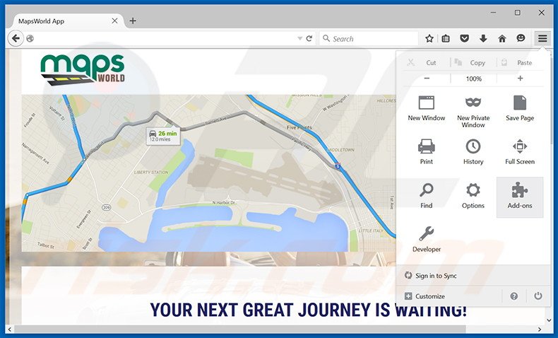 Removendo os anúncios MapsWorld do Mozilla Firefox passo 1
