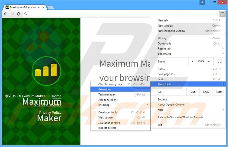 Removendo os anúncios Maximum Maker  do Google Chrome passo 1