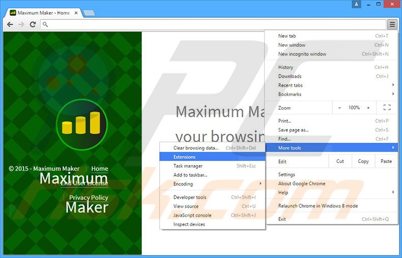 Removendo os anúncios Maximum Maker  do Google Chrome passo 1