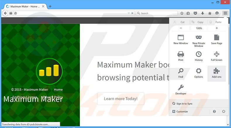 Removendo os anúncios Maximum Maker  do Mozilla Firefox passo 1