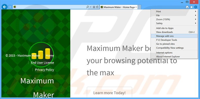 Removendo os anúncios Maximum Maker  do Internet Explorer passo 1