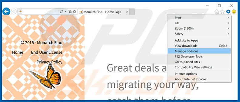 Removendo os anúncios Monarch Find do Internet Explorer passo 1