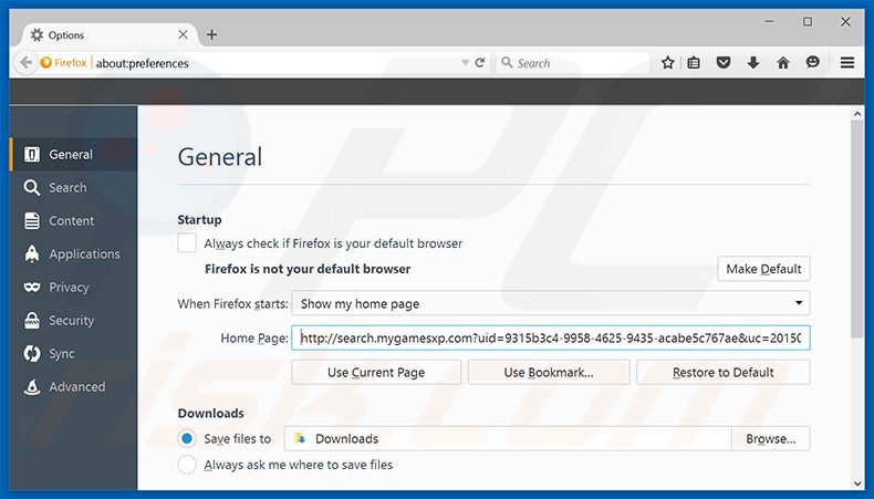 Remover a página inicial search.mygamesxp.com do Mozilla Firefox
