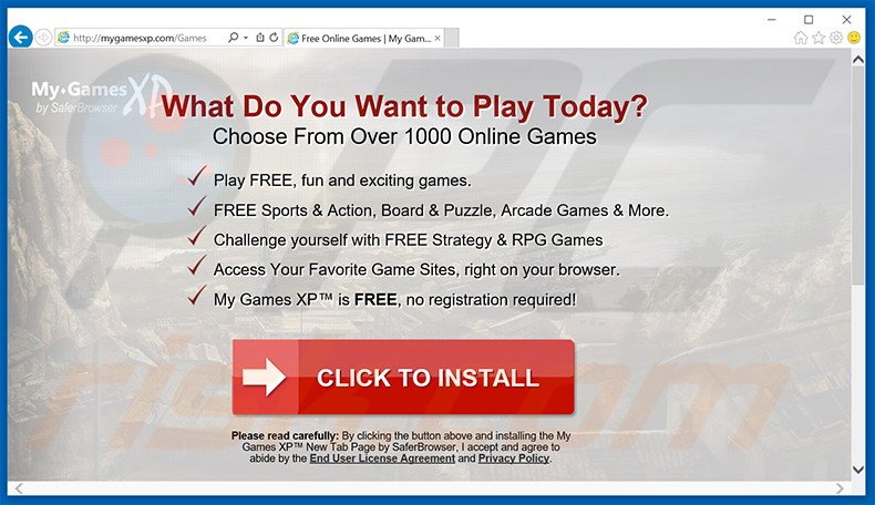 Website usado para promover o sequestrador de navegador My Games XP
