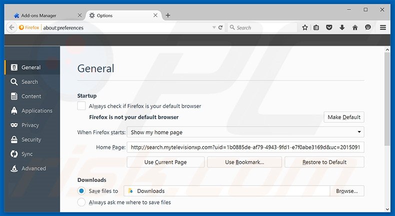 Remover a página inicial search.mytelevisionxp.com do Mozilla Firefox