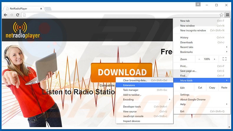 Removendo os anúncios NetRadio do Google Chrome passo 1