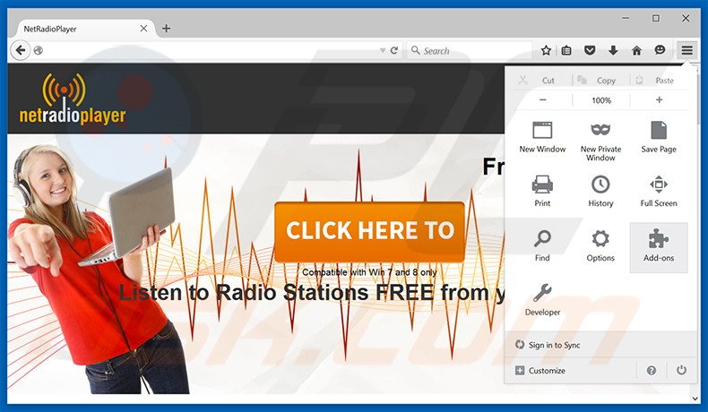 Removendo r os anúncios NetRadio do Mozilla Firefox passo 1