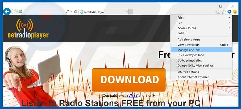 Removendo os anúncios NetRadio do Internet Explorer passo 1