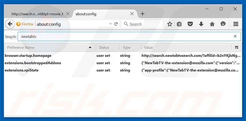 Removendo a página inicial search.newtabtvsearch.com e motor de busca padrão do Mozilla Firefox