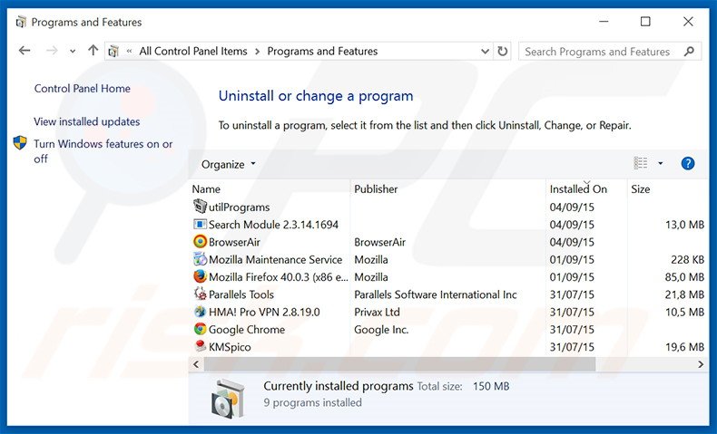 desinstalar o sequestrador de navegador search.newtabtvsearch.com via Painel de Controlo