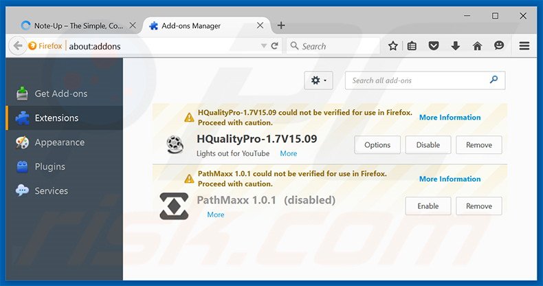 Removendo os anúncios Note-up do Mozilla Firefox passo 2