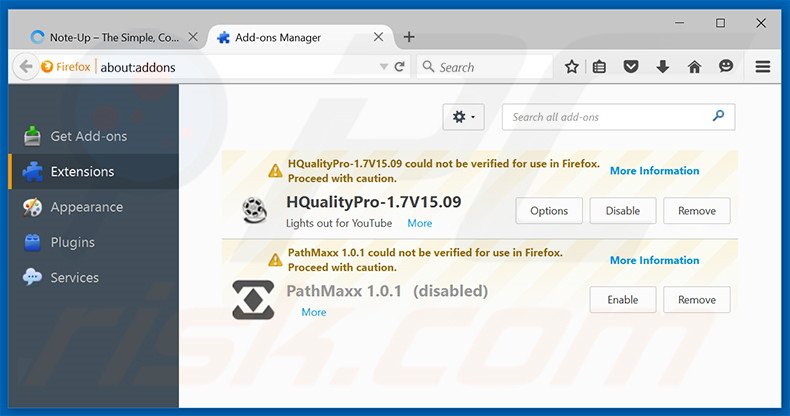 Removendo os anúncios Note-up do Mozilla Firefox passo 2