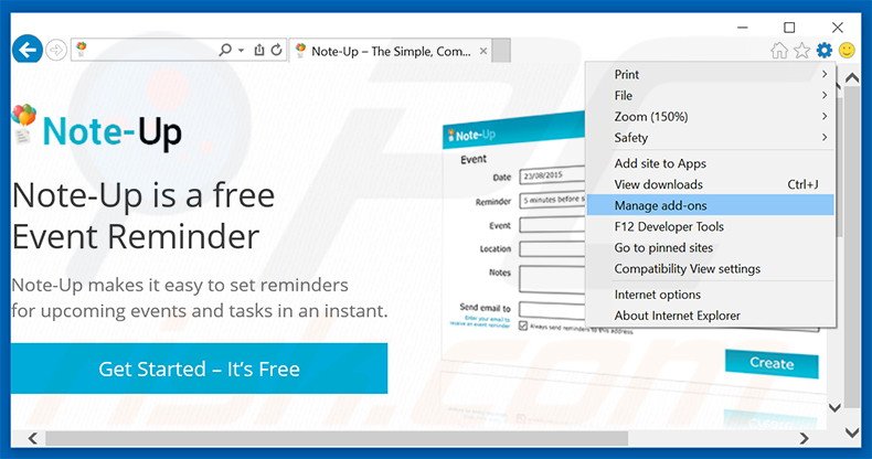 Removendo os anúncios Note-up do Internet Explorer passo 1