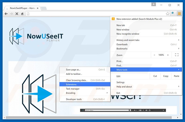 Removendo os anúncios NowUSeeIt Player do Google Chrome passo 1
