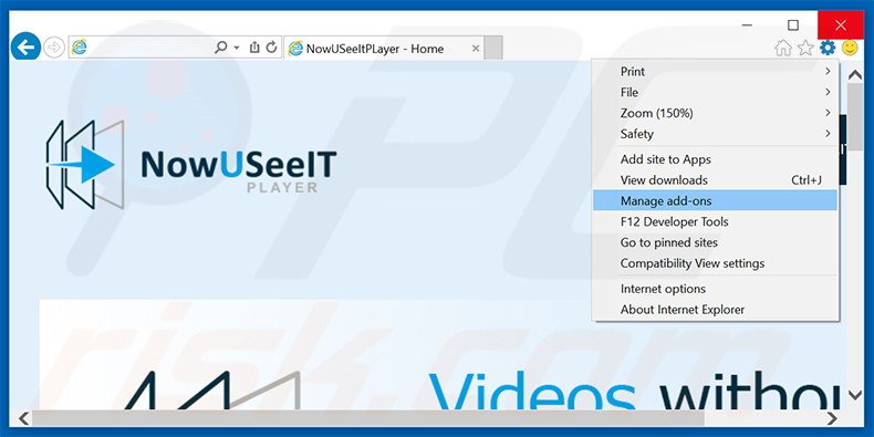 Removendo os anúncios NowUSeeIt Player do Internet Explorer passo 1