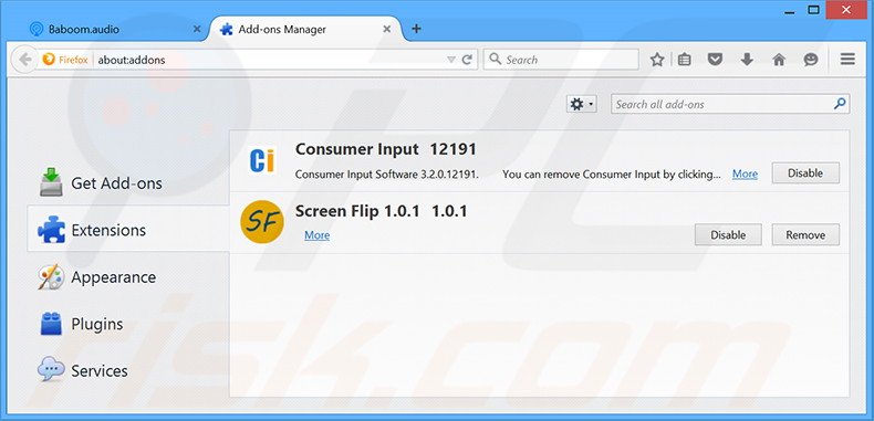Removendo os 'Anúncios por Nuvision Global Data Remarketer' de Mozilla Firefox passo 2