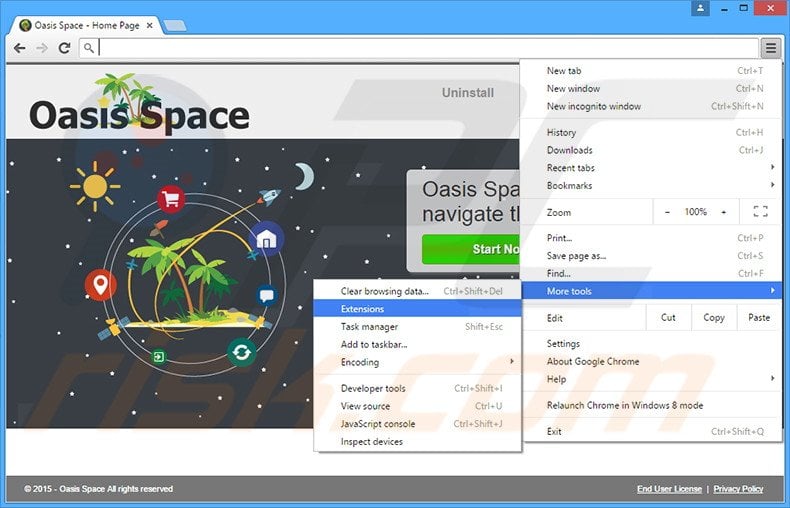 Removendo os anúncios Oasis Space do Google Chrome passo 1