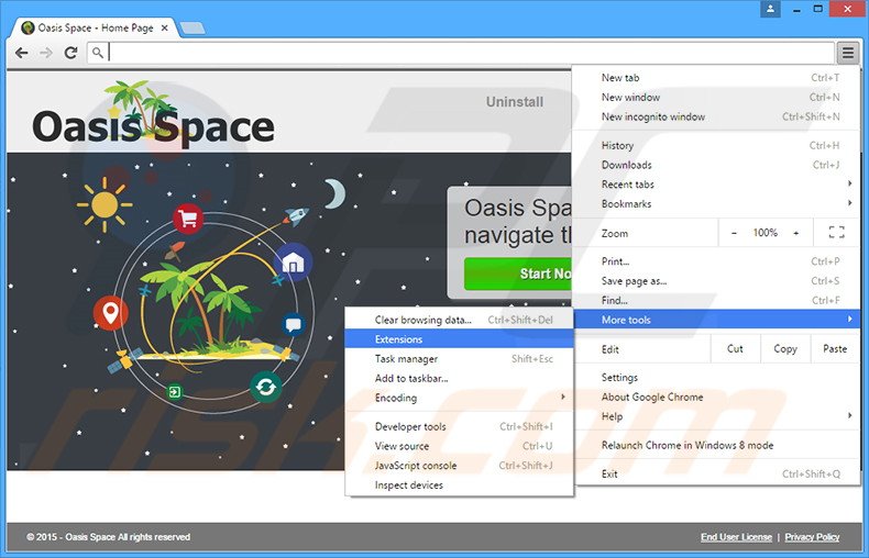 Removendo os anúncios Oasis Space do Google Chrome passo 1