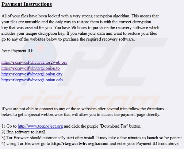 Instruções de pagamento do ransomware ORX-Locker