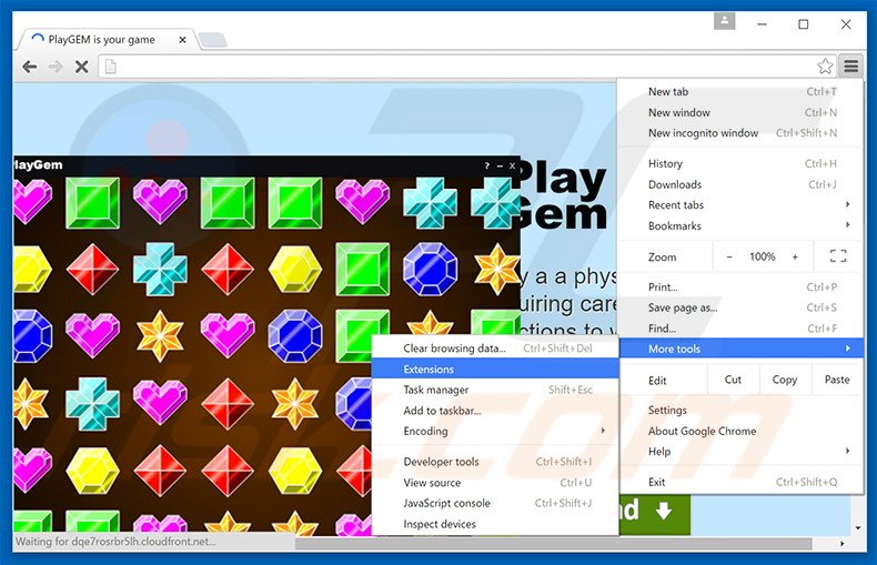 Removing PlayGEM  ads from Google Chrome step 1