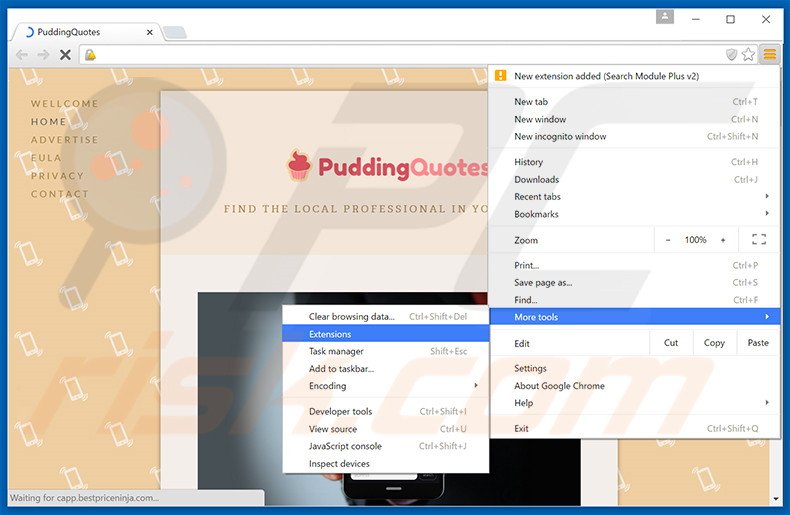 Removendo os anúncios PuddingQuotes do Google Chrome passo 1