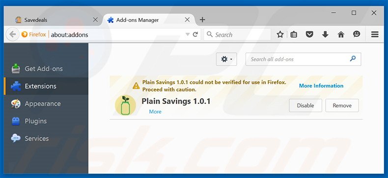 Removendo os anúncios SaveDeals do Mozilla Firefox passo 2