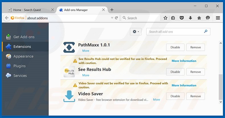 Removendo os anúncios SearchQuest do Mozilla Firefox passo 2