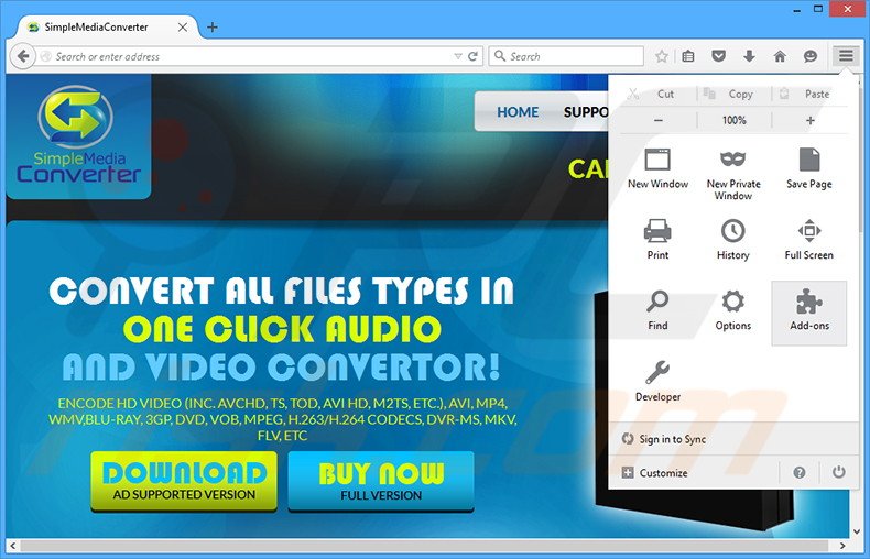Removendo os anúncios Simple Media Converter do Mozilla Firefox passo 1