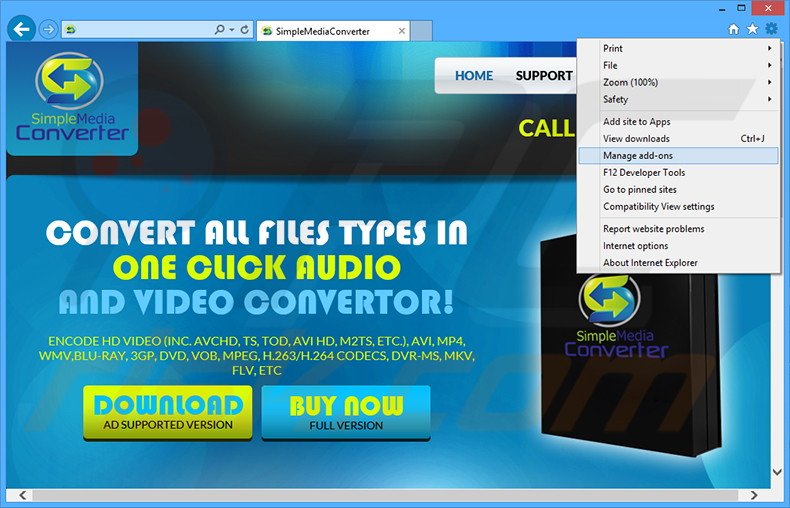 Removendo os anúncios Simple Media Converter do Internet Explorer passo 1