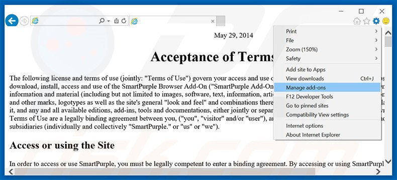 Removendo os anúncios SmartPurple do Internet Explorer passo 1