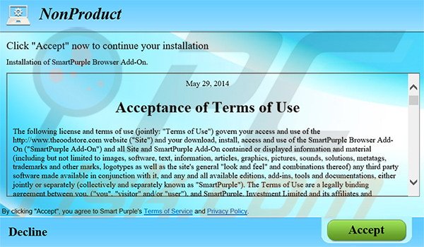 O instalador de software fraudulento usado para distribuir SmartPurple