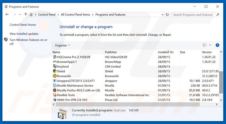 Desinstalar o adware SmartPurple através do Painel de Controlo