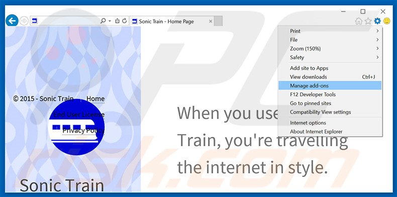 Removendo os anúncios Sonic Train do Internet Explorer passo 1