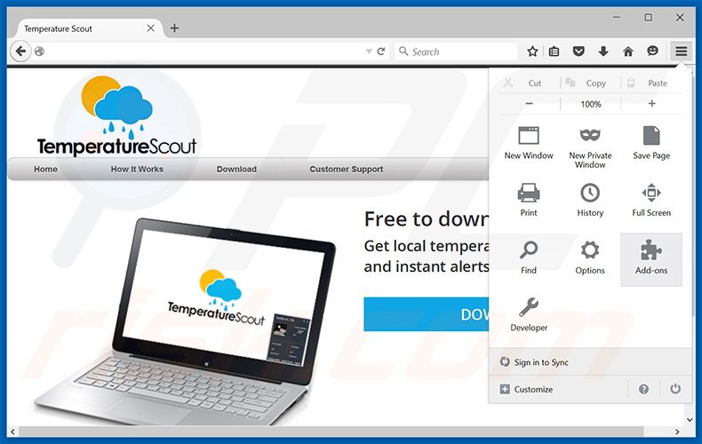 Removendo os 'Anúncios por Temperature Scout'  Mozilla Firefox passo 1