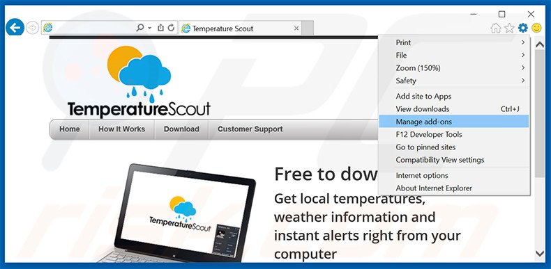 Removendo os anúncios Temperature Scout do Internet Explorer passo 1