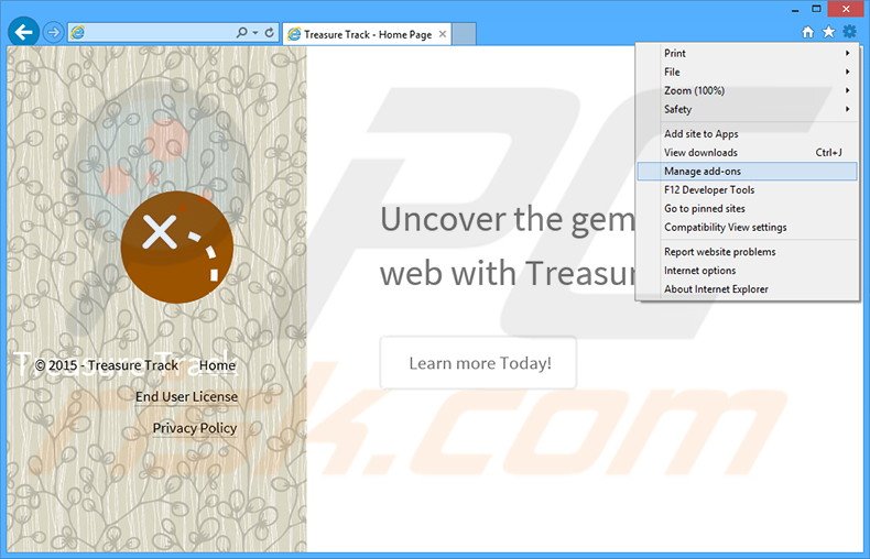 Removendo os anúncios Treasure Track do Internet Explorer passo 1