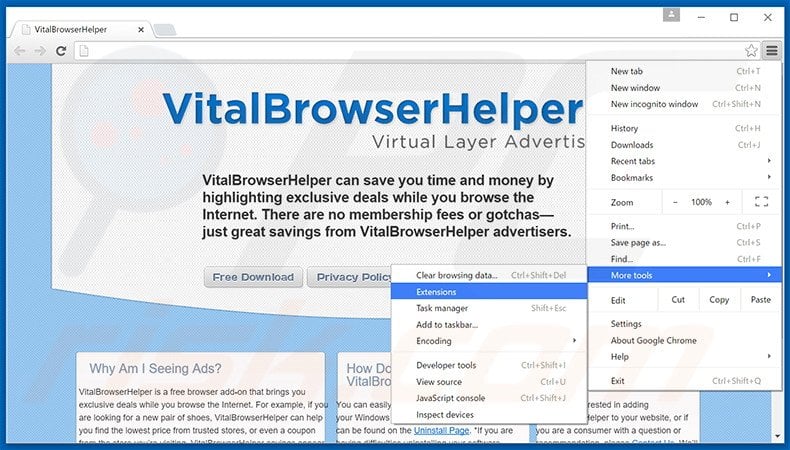 Removendo os anúncios Vital Browser Helper do Google Chrome passo 1
