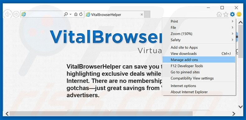 Removendo os anúncios Vital Browser Helper do Internet Explorer passo 1